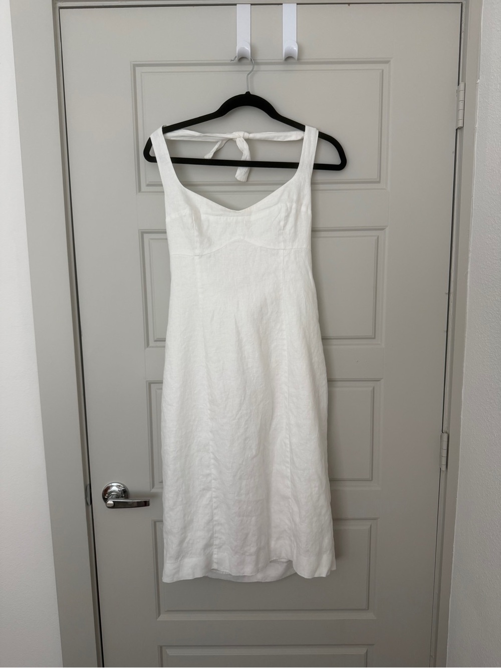 White Linen Midi Dress - multiway halter or adjustable straps